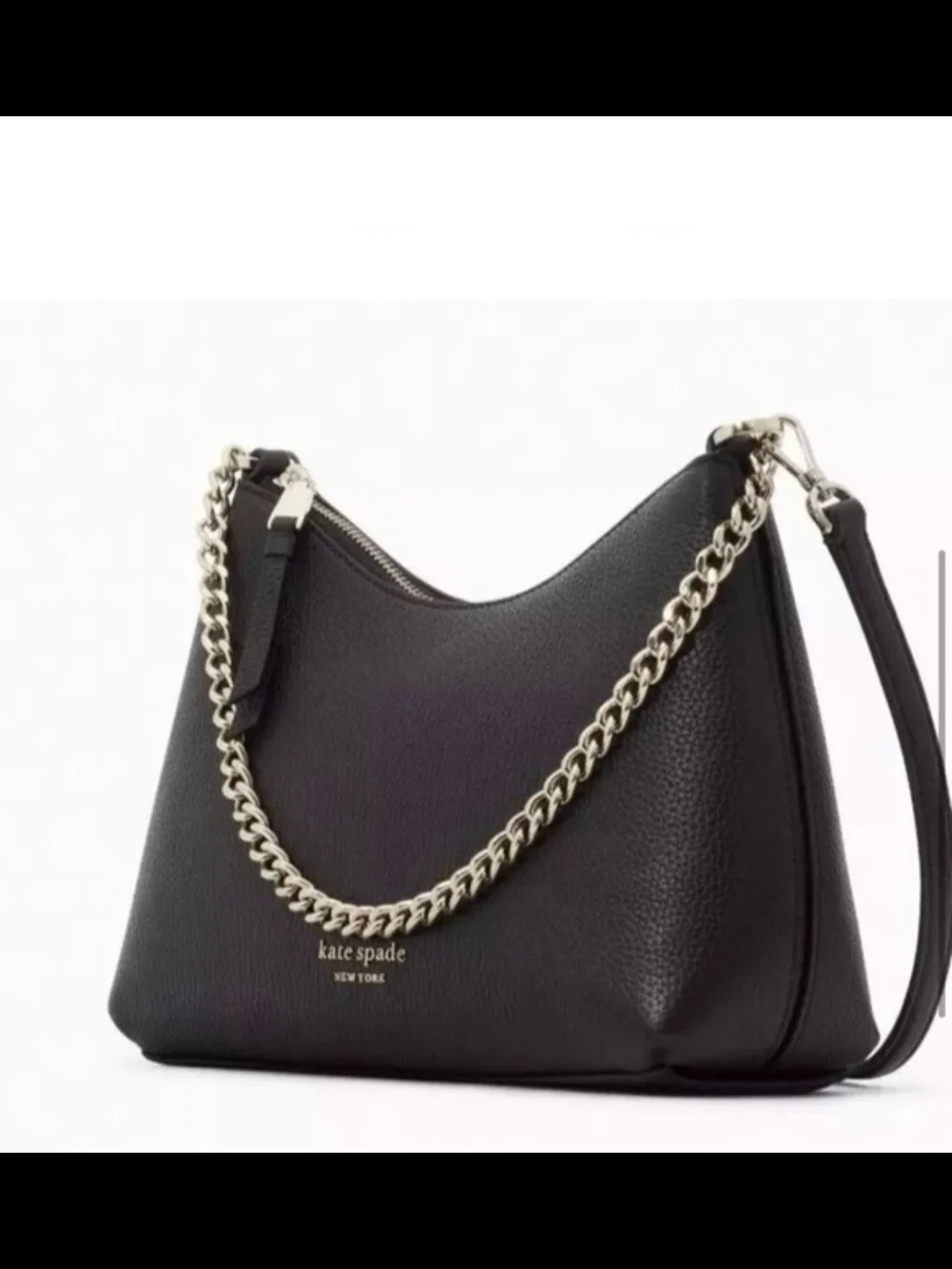 Kate Spade Black Pebbled Leather Shoulder Bag with Chain